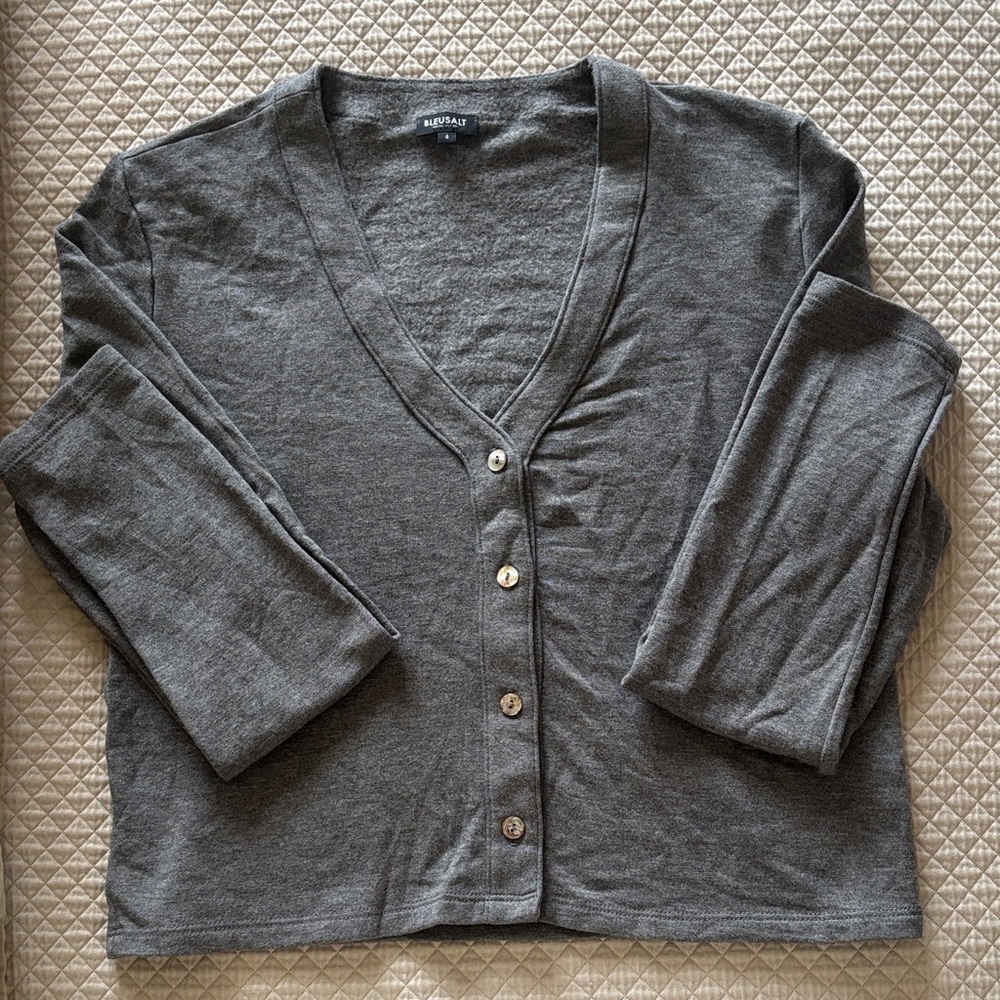 Gray BLEUSALT Button-Up Cardigan -size 4 NWOT